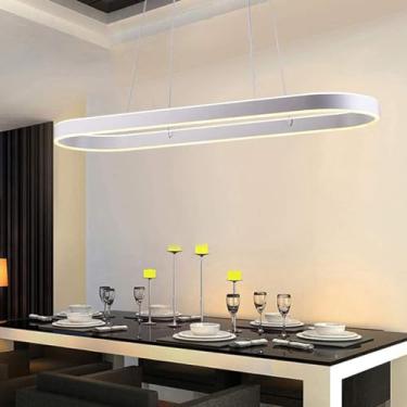 Imagem de Lustres de LED para mesas de jantar, escritórios e salas de conferência, lustres de estúdio, balcões de bar ovais, lustres retangulares luxuosos com anéis brilhantes (branco, 100 cm)