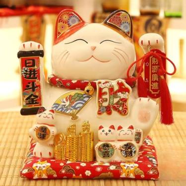 Imagem de FENNYYAR Enfeite de porcelana branca Make Fortune Lucky Cat Send Little White Cat, 25 cm 24.6 cm, Estátua de decoração de casa de gato rico