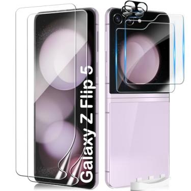 Imagem de CWQZGUF [2 conjuntos de 6 peças] Protetor de tela compatível com Galaxy Z Flip 5 5G, 2 películas frontais de TPU + 2 vidros temperados traseiros + 2 protetores de lente de câmera, alta clareza, sem