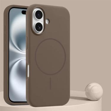 Imagem de HJZSZX Capa de silicone líquido de luxo para iPhone 16 Pro com carregamento sem fio magnético e capa macia (para iPhone 16 Pro/marrom)