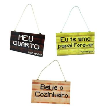 Imagem de Kit 4 Plaquinhas decorativas para porta Mcraft para Meu Quarto e Banhe