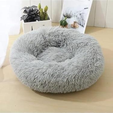 Imagem de Cama Pet Redonda Premium de Pelúcia Antiderrapante para Cães e Gatos – Aconchegante, Lavável e Confortável(CINZA,GG)