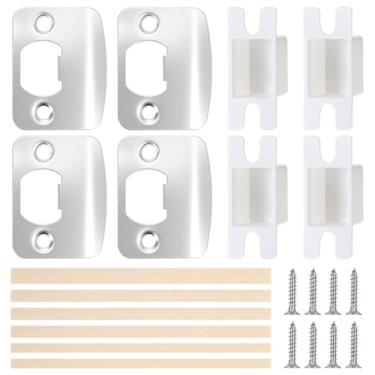 Imagem de XLIUAX 4 conjuntos de placas de ataque de porta, placa de trava de porta, kit de reparo de moldura para fixação de portas, ferragens de trava de segurança universal com parafusos, varas de madeira