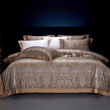 Imagem de Conjunto de cama de algodão com estampa digital, estilo capa de edredom macia e sedosa, com lençol de cima e de baixo com elástico, fronhas, 6 peças, lençol de baixo com elástico de 1,8 MB.