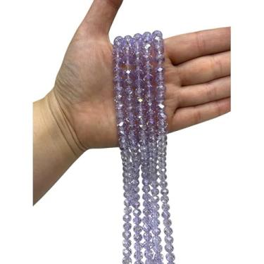 Imagem de Fio de Cristal Achatado 8mm com Furo para Bijuterias e Artesanato – Kit 5 Fios de Contas de Vidro Coloridas (Lilás Bem Claro Transp.Boreal)