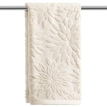 Imagem de Artoid Mode 1 peça bege 3D dália floral jacquard primavera toalhas de mão para banheiro, 100% algodão macio absorvente toalha de decoração de banheiro, 14,7 x 29,5 polegadas