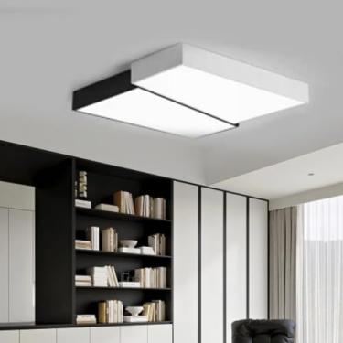Imagem de Luminária de teto LED moderna tricolor com dimmer, 6000K, 4500K e 2800K, quadrada, em ferro e acrílico, 19,5 polegadas (32W, 2560LM) ou 23,5 polegadas (48W, 3840LM), preta e branca, para qua