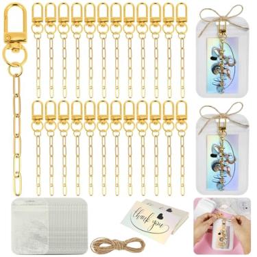 Imagem de Conjunto de 25 conjuntos de chaveiros de brilho labial, joias de lábios, pingentes de ouro, clipe de gancho com corrente extensora, bolsa de presente, cartão de agradecimento, corda de cânhamo de 5 m