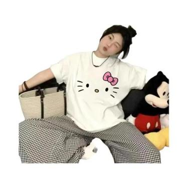 Imagem de Camiseta De Verão Hello Kitty Fofa, Gola Redonda, Manga Curta, Casual,