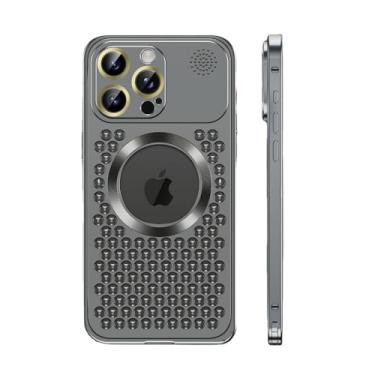 Imagem de SNIDII Capa de telefone para iPhone 16 Pro de dissipação de calor de metal capa magnética de alumínio (preto)