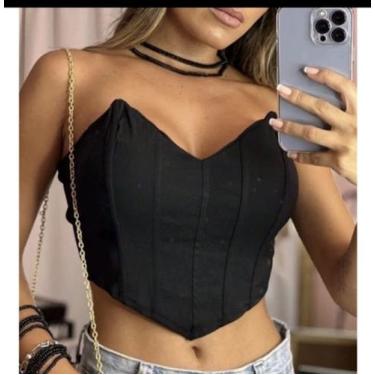 Imagem de Cropped Corselet morcego suplex Triângulo Bella, Preto, u
