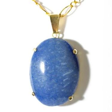 Imagem de Colar Extra Cabochao Pedra Quartzo Azul Garra Dourado - CristaisdeCurv