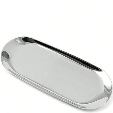 Imagem de Bandeja oval de aço inoxidável para servir – bandeja de metal resistente à ferrugem para lanches, organizador de joias, mesa de café, armazenamento de cozinha e banheiro (tamanhos: P/M/G) (prata G)