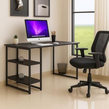 Imagem de Mesa Escrivaninha Estilo Industrial com Prateleiras 100x50cm Escritório Moderno 100% MDF Premium e Aço Preto