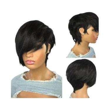 Imagem de Peruca Sintética Curta Cacheada Preta Natural De 10 Polegadas Resisten