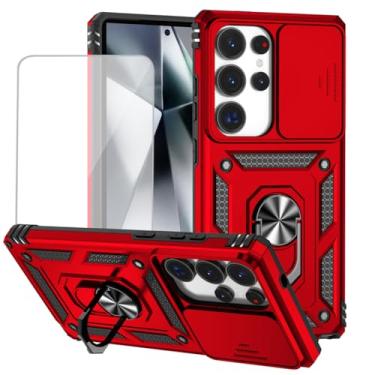 Imagem de Vokuha Capa para Galaxy S25 Ultra, para Samsung S25Ultra SM-S938B com protetor de tela de vidro temperado e capa deslizante para câmera, capa magnética com suporte de anel de rotação de 360° para