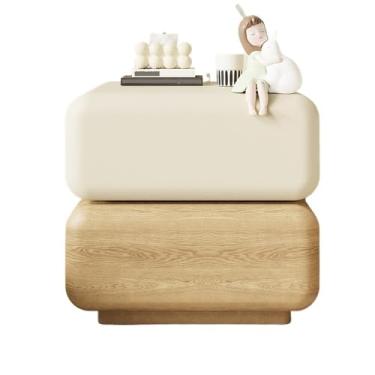 Imagem de Mesa de cabeceira de madeira mesa de cabeceira para casa quarto armazenamento gaveta dupla aparador pode ter rotação de 360° branco cor de madeira original quarto quarto (grande)