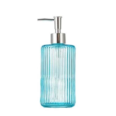 Imagem de Dispensador de sabão de vidro de grande capacidade para banheiro de 500 ml loção de banho gel de banho garrafa bomba de líquido (azul)