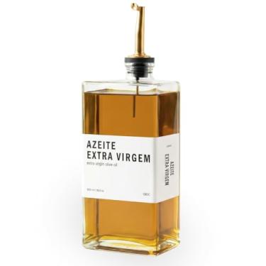 Imagem de Galheteiro Quadrado de Vidro 500ml com Bico Dosador Dourado para Azeite, Vinagre e Outros (Azeite Extra Virgem)