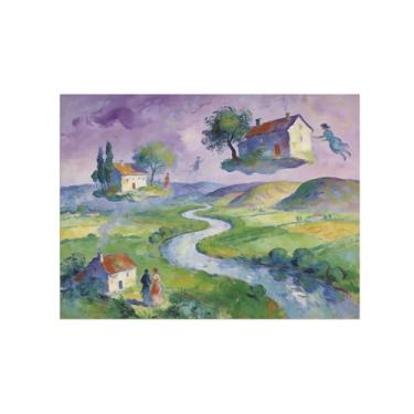 Imagem de BMZFYBS Impressões em tela de arte de parede surrealismo - Mountain River House - Pintura de paisagem - Imagens para sala de estar 30 x 40 cm 12 x 16 polegadas sem moldura