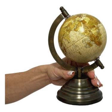 Imagem de Globo Terrestre Decorativo Bege Metal Ouro Envelhecido com Mapa 18cm