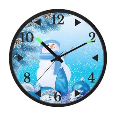 Imagem de STAYTOP Relógio de parede de LED de boneco de neve de Natal para quarto com brilho noturno, relógios de parede silenciosos de 30 cm para decoração de sala de estar, controle de som, relógio de parede