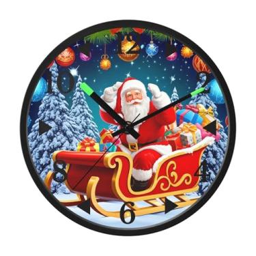 Imagem de STAYTOP Lindo relógio de parede LED de Papai Noel para quarto com brilho noturno, relógios de parede silenciosos de 30 cm para decoração de sala de estar, controle de som, relógio de parede moderno