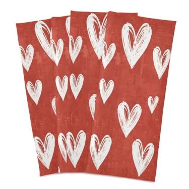 Imagem de Wassud Pincelada corações panos de prato de cozinha pacote com 4 panos de prato macios com laço para pendurar toalha de mão de secagem rápida super absorvente toalhas de chá de mesa decorativas 71 x
