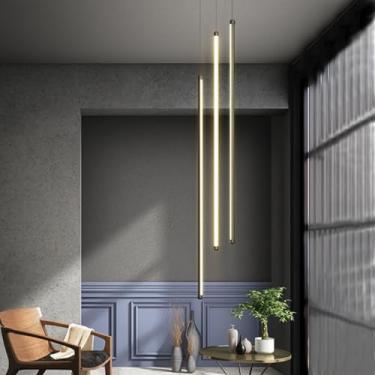 Imagem de Luminária pendente LED moderna para escada, lustre longo giratório com 12 lâmpadas, dimerizável, em alumínio, ajustável, para teto oco de villa, ideal para sala de estar, hotel e corredor (l