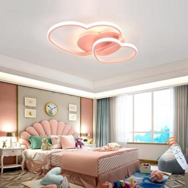 Imagem de Luminária de teto embutida de acrílico com LED em formato de coração, dimerizável, ideal para quarto infantil, com luz quente e romântica, controle remoto e estilo lustre. Perfeita para quar