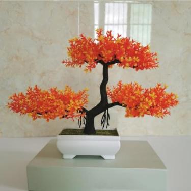 Imagem de Árvore de Bonsai Artificial em Vaso - Plantas e Flores Verdes Falsas, Ideal para Decoração de Casa, Mesa de Escritório e Festas (Laranja)