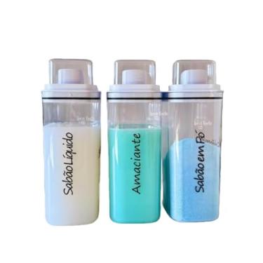Imagem de Dispenser 2,3L Organizador Lavanderia Herméticos Porta Sabão Em Pó Percarbonato de Sódio para Organizar Produtos de Limpeza, Prático para Uso Diário em Casa(3Un Sab Pó/Sab Líqu/Amaciante)