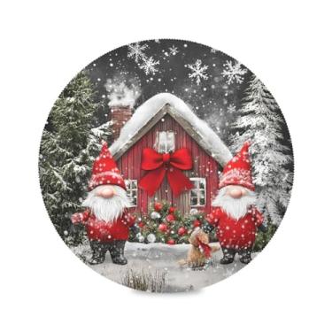 Imagem de STAYTOP Jogo americano redondo com gnomos de Natal fofos, 4 peças, tapetes de mesa antiderrapantes fáceis de limpar para decoração de mesa de festa e churrasco
