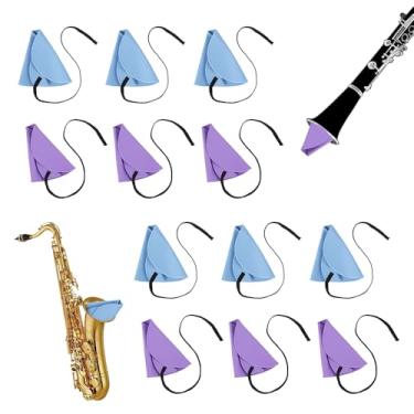 Imagem de 12 peças de pano de limpeza de cotonete de clarinete, tecido de polimento de 2 camadas com corda pesada, limpador de puxar para tubo de clarinete interno, flauta, flauta e saxofone (azul, roxo)