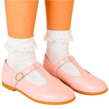 Imagem de Kit Sapatilha Feminina Retrô com Fivela e Meia Branca de Renda Estilo Vintage Tal Mãe Tal Filha (Rosa, BR, Criança de 4 a 8 anos, Numérico, 30)