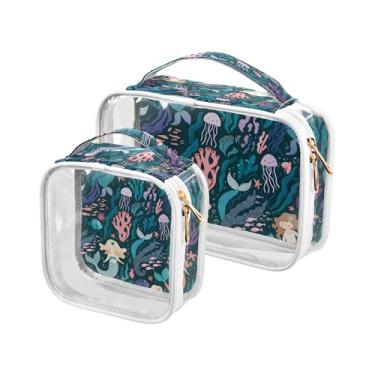 Imagem de xigua Linda bolsa de maquiagem de sereias para mulheres, bolsa de cosméticos transparente de viagem, bolsa de higiene portátil à prova d'água para viagens, férias, organização de banheiro
