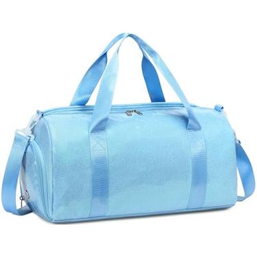 Imagem de Bolsa de ginástica esportiva com bolso molhado, bolsa de fim de semana, bolsa para sapatos à prova d'água e orifício de ar para meninas, crianças, mulheres, bolsas de viagem e treino, Azul, Bolsa de