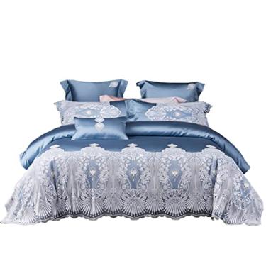 Imagem de THJKUPO Jogo de cama de quatro peças de 140 rendas rendas tributo cetim capa de edredom jade (220 * 240 cm)