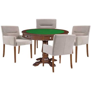 Imagem de Mesa de Jogos Carteado Victoria Tampo Reversível Imbuia com Kit 4 Cadeiras Vicenza Nude - Gran Belo