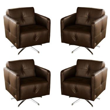 Imagem de Kit 4 Poltronas Giratória para Sala de Estar Astana Couro Capucino - Gran Belo
