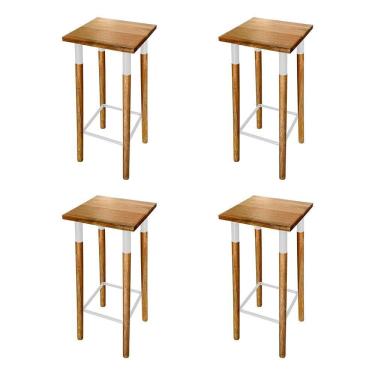 Imagem de Kit 4 Banquetas Bistro Industrial Colors Ferro E Madeira Maciça - Branca Branco