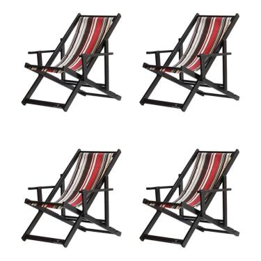 Imagem de Kit 4 Espreguiçadeiras Dobrável Black Cb-l Marrom-vermelho