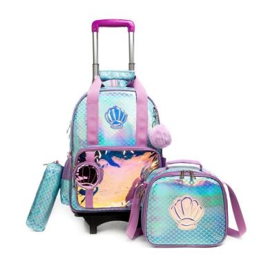 Imagem de Mochila Menina de Rodinha Kit Estojo e Lancheira termica-Unissex