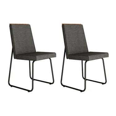 Imagem de Cadeira Sala de Jantar Lira 1752 Aço Kit 2 Uni Preto/Linho Grafite/Courano Preto - Carraro