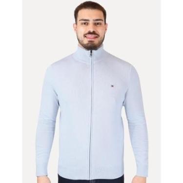 Imagem de Suéter Tommy Hilfiger Masculino Essential Cotton Zip Through Azul Claro-Masculino