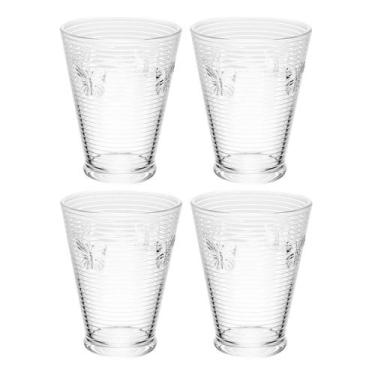 Imagem de Jogo 4 Copos de Água Lines Butterfly em Vidro Transparente Wolff 350ml