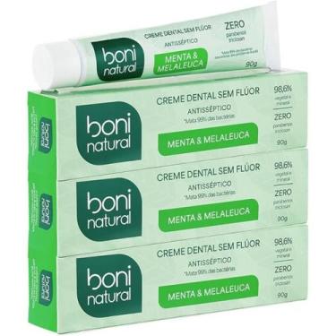 Imagem de Creme Dental Boni Natural Menta Melaleuca Sem Flúor 90g 3 Un - RV Dent