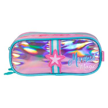 Imagem de Estojo Triplo Escolar Tween Mermaid Rosa Holográfico 16067 - Xeryus