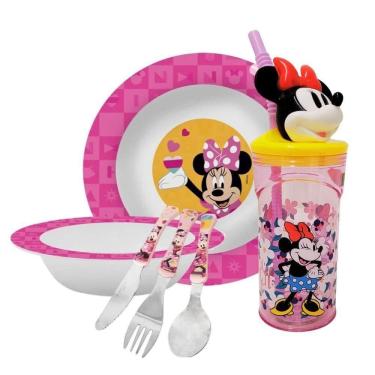 Imagem de Kit Refeição Infantil Minnie Disney 6 Peças Prato, Tigela, Copo 3d E Talheres