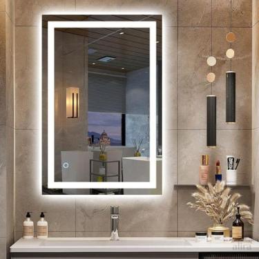 Imagem de Espelho Led Retangular 3 cores Touch Luxo 90x70cm Mrbh006 Alira Home